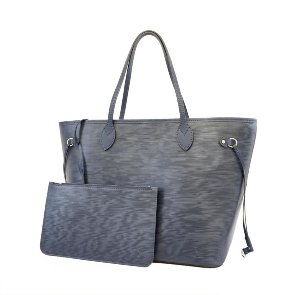 Louis Vuitton Metal Fittings Silver Neverfull Epi Blue MM Tote Bag Handbag
